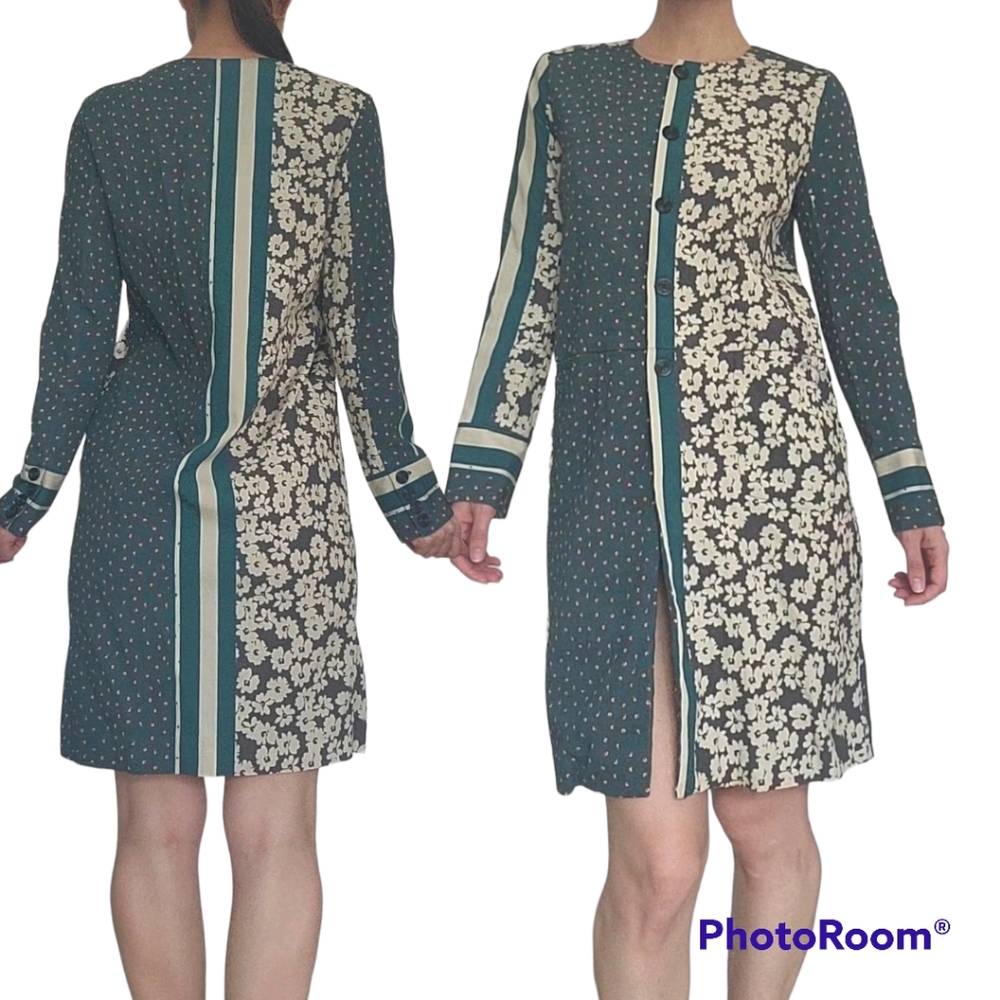 Manila Grace Jacquard Green Floral Stripy Midi Cardigan Size S